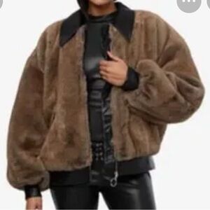 WeWoreWhat Brown Teddy Jacket with Black Details